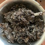 Wurmhumus wird vorsichtig heraus gelöffelt.