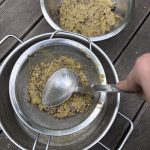 Trauben passieren durch ein Sieb.